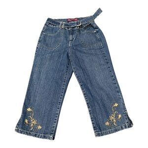 **SOLD** Vintage Gloria Vanderbilt Blue Capris with Gold Embroidery